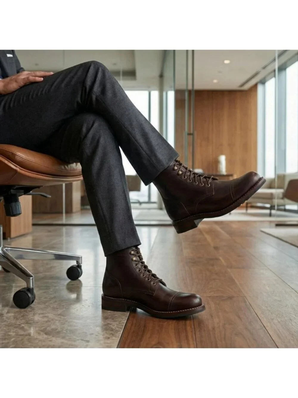 Men's Brown Casual Leather Dress Lace Up Ankle Boots Slip on Chukka Boots